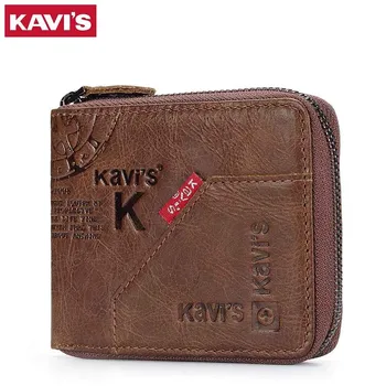 KAVIS естествена кожа мъжки портфейл реколта бизнес мини кратко чантата Rfid блокиране притежателя на карта за жени с Hasp монета джоб
