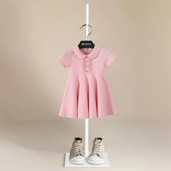 Луксозна марка детски рокли за малки момичета 1-6yrs лято твърди розови принцеса парти плисирана рокля дизайнер деца сладки дрехи