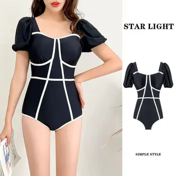 Black One Piece Triangle Swimsuit Feminine Backless Bikini Slim Fit, Slim Fit, Cover Your Belly, Soak in Hot Springs