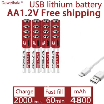 2023 Ново USB бързо зареждане 1.2V AA 4800mAH акумулаторна литиева батерия за аларма пистолет дистанционно управление мишка играчка батерия