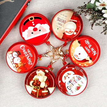 Коледа ламарина Дядо Коледа монета чанта ключ слушалка съхранение чанта портфейл бонбони кутия Коледа ключодържател висулка за деца подаръци