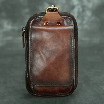 Горен слой телешка цветна чанта за талията за мъжки модерен и готин мобилен телефон на открито 6-инчова малка чанта за талия с кука