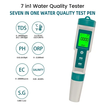 Тестер за качество на водата PH / ORP / EC / TEMP / SALT / S.G / TDS LCD подсветка тест писалка многофункционален инструмент за анализ