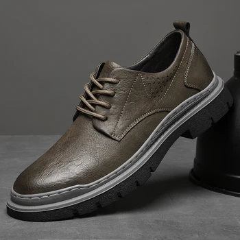Висококачествена марка мъжки обувки Оксфорд дебела подметка против хлъзгане мъжки обувки на открито туризъм прости кожени ежедневни обувки безплатна доставка