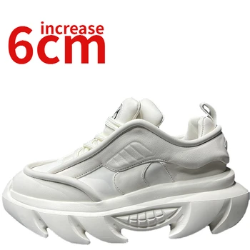 Обувки за мъже Увеличаване на 6 см Стил на двойката Ins Модерни обувки на татко Естествена кожа Дебели подметки Спортни обувки за отдих Асансьор Мъжки