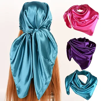 90 * 90 см хиджаб забрадка коприна сатен шал четири сезона коса шалове лента за глава плътен цвят копринена neckerchief главата врата шал