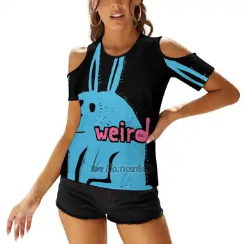 Weirdo Женска небрежна секси тениска Едно рамо с връзки T Елегантни плажни парти върхове Странно странно заек странно животно