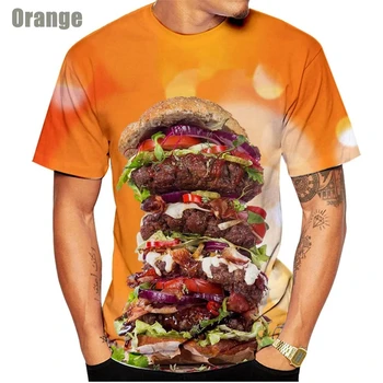 Освежаващо лято мъжко облекло храна серия бургер бързо хранене модел тениска 3d отпечатани кръг врата спортни случайни къс ръкав