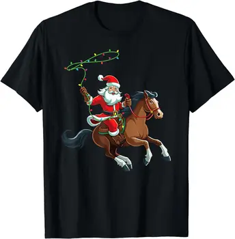 НОВА ОБЯВА Каубой Дядо Коледа езда кон Коледа FunnyUnisex тениска