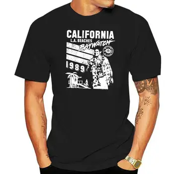 Спасители на плажа Калифорния Лос Анджелис Бийч 1989 Мъжка тениска Дейвид Хаселхоф Мич