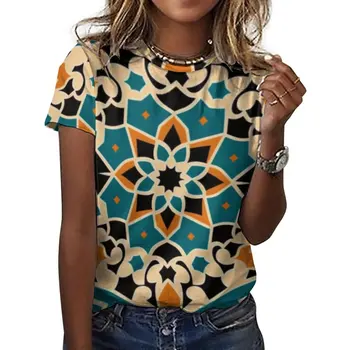 Summer Women's Tee Arabesque Flower Print Тениска с къс ръкав Тениска Goth Blusas De Verano Mujer 2023
