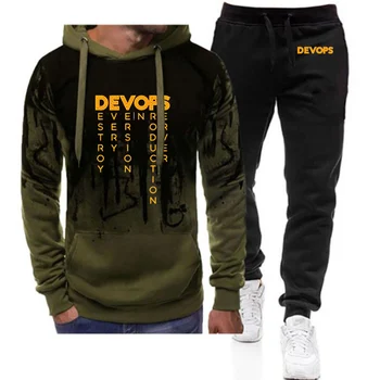 DEVOPS - Истинската дефиниция на DEVOPS Мъжки принт High Street Gradient Color Hoodies Ежедневни якета Спортно палто + Панталони Костюми