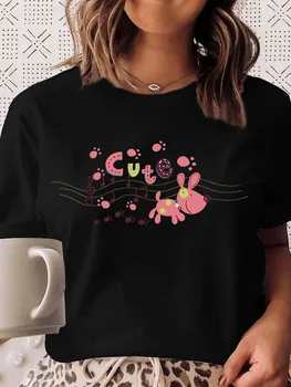 Wome's Pink Little Donkey Print Къс ръкав Прекрасен животински графичен тениски Мода около врата женски T ризи Daily Comfy Tees