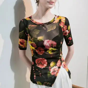 HIgh Quality 2024 Дамски върхове Дизайн на бръчки Пролетна лятна тениска Дамско облекло Секси Crop Топ дрехи Ежедневна блуза Y2k