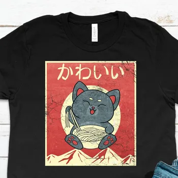 Ретро Японски Cat Ramen Котешка любов Най-доброто облекло за любовник T Shirt Родители Коте SweaT