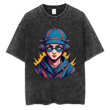Мъжка памучна тениска Облекло с къс ръкав Ретро стил Хип-хоп рок рап Y2K Harajuku Summer