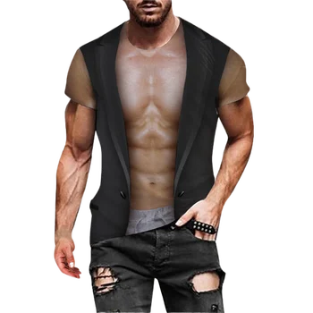 Лято Случайни мъжки мускул модел тениска всички сезони направо мъжка риза младежта тръба къс ръкав облекло