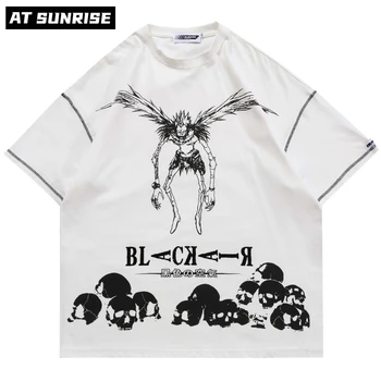 2021 Хип-хоп улично облекло Harajuku T Shirt Японска тениска с принт на смъртоносна бележка Мъже Лятна тениска с къс ръкав Памучни свободни върхове Tee