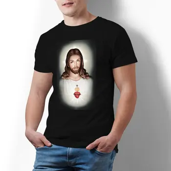 Свещеното сърце на Исус плакат T риза Мъже Исус Христос Бог Y2K случайни памучни тениски Лято O Neck Модерен Cool Tees Oversize Top