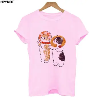Kawaii Cat Funny Cartoon Graphic T-shirt Women Harajuku Cute Animal Tshirt Korean Style Fashion Casual T Shirt Top Tees Female