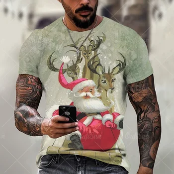 Мъжка тениска с дълъг ръкав мода Коледа Harajuku 3D печат тениска случайни O-образно деколте удобни отгоре голям пуловер Коледа