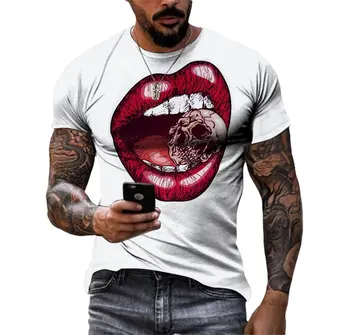 3D голяма уста модел тениска за мъже мода хип-хоп елемент стил облекло удобни голям размер O-образно деколте къс ръкав мъжки върхове