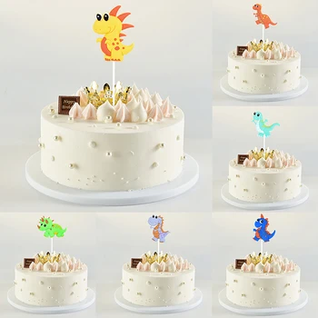 Сладък карикатура динозавър торта топър джунгла сафари Дино тема деца 1-ви рожден ден торта декорация бебе душ торта аксесоари