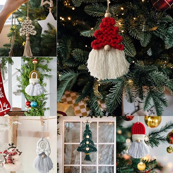 Коледно дърво орнаменти мини макраме стена Boho Коледа висулка ръчно изработени памук тъкани плетене декор Коледни консумативи
