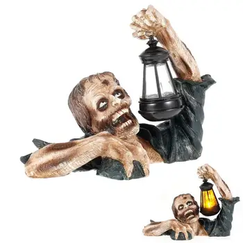 Хелоуин зомби статуя с LED фенер Реалистични градински статуи Зомби пълзи от гробна смола Ходеща мъртва фигурка за