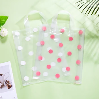 50pcs/lot 3 размера бели кръгли точки розови малки големи пластмасови торбички облекло бутиков подарък опаковки пластмасови пазаруване съхранение чанти