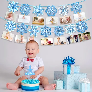 Новороден зимен син снежинка Коледа рожден ден парти стена висящи декори снимка дисплей банер бебе душ парти доставки