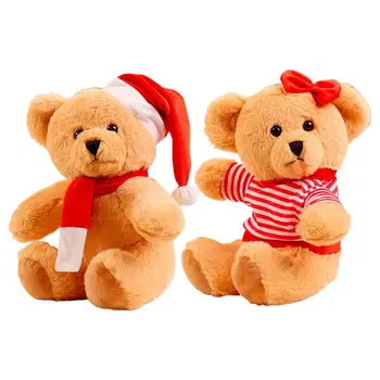 Пълнени животински орнаменти декор очарователни сладки неща мечка играчка Коледа мека плюшена мечка с шапка и шал малка творческа мечка играчка