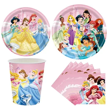 50pcs/Disney Нова принцеса Комплект консумативи за рожден ден Чаши, чинии, салфетки Комплект прибори за хранене за еднократна употреба Комплект декорации за парти Gril