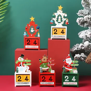 Дървен весел коледен календар на Дядо Коледа Коледни орнаменти Коледна украса за дома 2023 Нова година Календар за обратно броене на Navidad