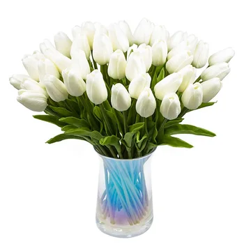 30Pcs изкуствени лалета цветя истинско докосване лалета фалшива Холандия PU лале букет латекс цвете бяло лале (бяло)