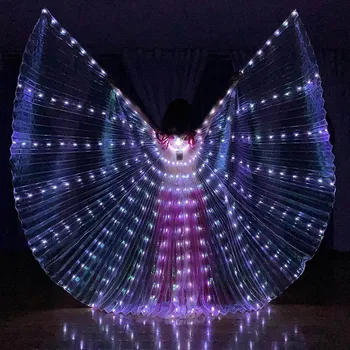 LED крила Цвят на дъгата Ориенталски танцов цирков костюм 300 светодиода Светещи светещи костюми Парти шоу Изида крила Танцово облекло Възрастен