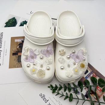Обувка Charms за Crocs DIY диамантена перлена пеперуда подвижна декорация катарама за крок обувки чар аксесоари момичета парти подарък