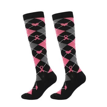 Розова панделка печат спортни бягане компресия чорапи за жени рак на гърдата информираност памук топло чорап коляното високо дълги чорапи