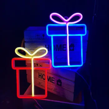 Подаръчна кутия Led неонов знак стена светлина за спалня детска стая хол бар парти сватбена украса коледен подарък неон нощна светлина