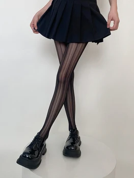 Summer Thin Sheer Vertical Striped Lolita Pantyhose Look Slim Long Legs Hottie Sexy Nylon Tights