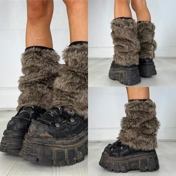 Дамски изкуствени кожи крак нагреватели обувка зимата топло покритие крак Y2K JK униформа дрехи