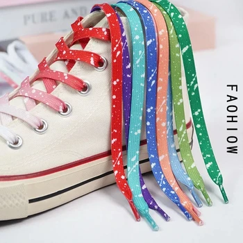1Pair плоски връзки за обувки Splash мастило цветни обувки за обувки AF1 спортни ежедневни баскетбол платно въже дантели 100/120/140/160CM