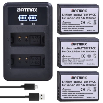 Batmax 3Pc LP-E10 LP E10 LPE10 батерия + LED USB двойно зарядно устройство за Canon EOS 1100D 1200D 1300D Kiss X50 X70 X80 Rebel T3 T5 T6