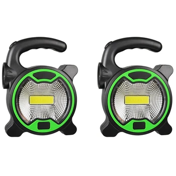  2X преносима работна лампа LED фенер водоустойчив авариен прожектор акумулаторна прожектор за туризъм на открито, зелен
