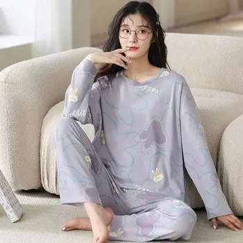 Карикатура Пижами У дома 2023 Пижами Елегантен дамски и комплект пролетна мода есен секси две части нови корейски спално облекло дрехи