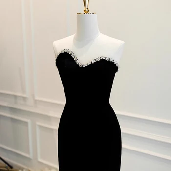 Черни вечерни рокли бижу скъпа русалка Абитуриентски халат De Soiree Дипломиране Знаменитост Вестидос Фиеста Жени официална рокля
