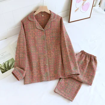 Cotton Color Woven Jacquard Home Clothing Пижама с дълъг ръкав Комплект за пролет Есен и Зима Пижама Жена Зимни дрехи