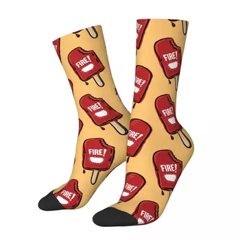 Огън! Огън!2024 Нови Мъже Чорапи Средна тръба Чорап Двойки Чорап Личност Хип-хоп Хараджуку Забавен чорап