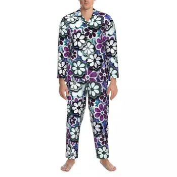 Flower Power пижама комплект пролет лилаво хипи мода домашно спално облекло 2 парче случайни извънгабаритни потребителски дома костюм рожден ден подарък