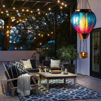 Art & Gift Слънчев балон с горещ въздух фенер, висящ със слънчева енергия LED светлини, водоустойчив, преносим, декоративен